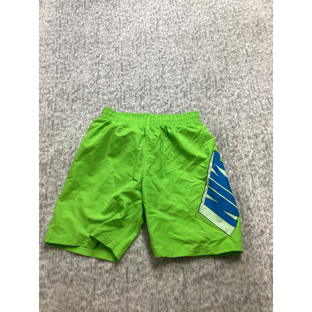 Nike Boys Neon Lime Green Swim Trunks Board Shorts Large Graphic Sz M 10-12 NWOT